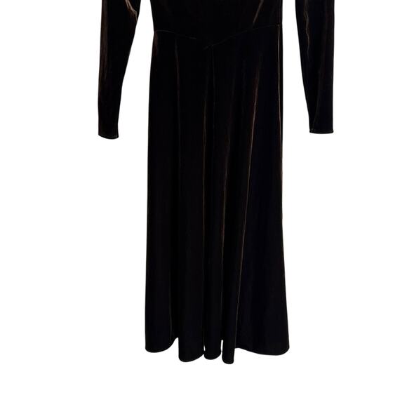 Rene Ruiz Brown Velvet Long Sleeve Cut Out Midi Cocktail Dress Size 0 - Picture 13 of 15